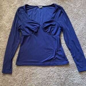 💜 3 for $10 Chic Navy Long Sleeve Women's Blouse